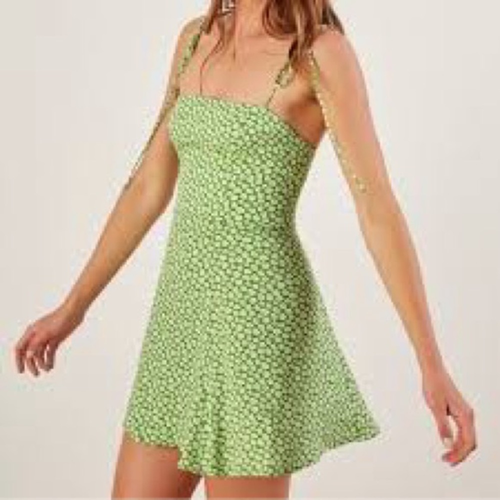 Reformation Presley Green Floral Mini Dress V-Neck Cottagecore Size 8